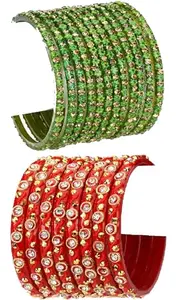 Somil Combo Of Party & Wedding Colorful Glass Bangle/Kada, Pack Of 20, Green,Red