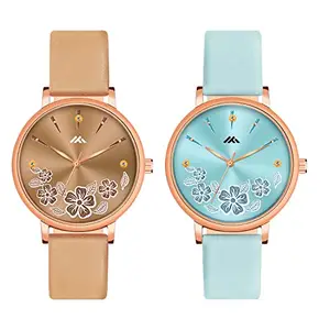 CLOUDWOOD Multicolor Analog Flower Design Combo Wrist Watches for Women & Girls Pack of - 2 (MT519-520)