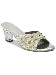 pelle albero Women Silver Embellished Slip-On Block Heels Sandals PA-GLM-04_SILVER_41