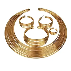 YouBella Gifts Stylish Latest Gold Plated Combo of Choker Jwell Necklace Jewellery Set with Earrings, Bracelet and Ring for Girls and Women (Golden) (YBNK_5773)