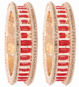 ZULKA Traditional American Diamond Stone Metal Kada Bangles For Women & Girls | Stylish Design Trendy Bangles | Designer Bangles For Wedding, Party, | Fashion Jewellery, (ZU_MAH74_825-Red-2.8)