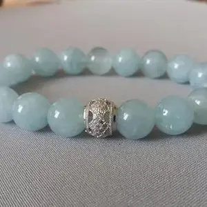 LKBEADS Natural Aquamarine 10mm Round Shape Smooth Cut Beads 7 inch Stretchable Bracelet for Men & Women.|STBR_RR_00836_7.0