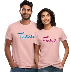 Wear Your Opinion Couple T Shirt for Couple| Anniversary | Mens & Women Cotton Printed Tshirt| Husband Wife Printed Tshirt | Valentine Printed Tshirt (Design: Together Forever,M/XL-W/XXL,Peach)