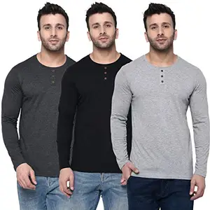 London Hills Solid Men Full Sleeve Round Neck Cotton Blend Regular Fit T-Shirt (Pack Of 3) Grey, X Large