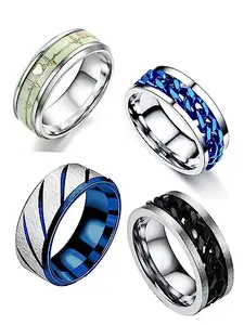 Amaal Rings for Men Combo Boyfriend gents friends girls Blue gold Silver Ring for Boys 4 Stainless Steel finger Rings Stylish Valentine Gifts Thumb band black ring for men mens ring Fashion AM299_20
