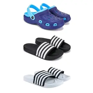 WINGSCRAFT Lightweight Classic Clogs || Sandals with Slider for Men-Combo(3)-3019-3024-3026-7 White