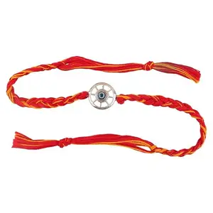 Shyle 925 Solid Sterling Adya Fine Evil Eye Rakhi With Roli Chawal Tilak for Kids, Men and Women, Well Stamped with 92.5, Oxidized Indian Pure Silver