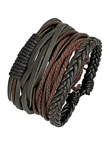 ZIVOM® Black Leather Brown Wrist Band Strand Bracelet Men