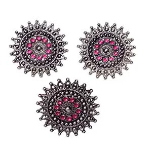 Total Fashion Silver Oxidised Stud Earring With Ring Combo for Women & Girls(Pink)