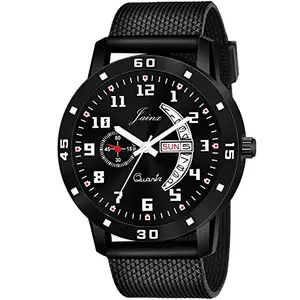 jainx Silicone Strap Black Day and Date Feature Analog Wrist Watch for Men & Boys - JM396