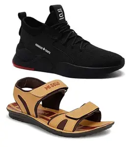 Liboni Men's Black Shoe & Brown Sandal Combo Pack of 2 (9)
