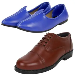 Vitoria Gracefull Brown Police Men Formal Shoes with Black Jutti Combo/8