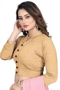PAARTH ENTERPRISE V-Neck Stretchable Women Full Sleeve Cotton Blend Front Button Readymade Blouse