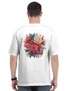 THE MANZAA STORE Unisex Oversized Floral Style T-Shirt O229 (XX-Large, White)