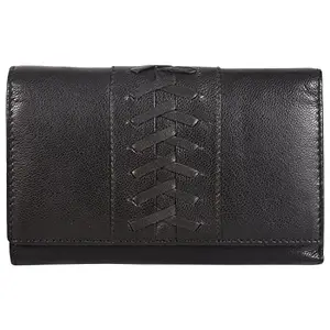 Leatherman Fashion LMN Genuine Leather Black Women Wallet LV5912 (15 cc Card Slots)