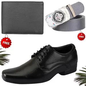 Vitoria Men's Relaxed PU Formal/Party Shoes | Shoes Combo with Free Wallet & Belt | Stylish & Comfortable | Ideal for Office, Casual Outings, Parties (4672_VTOR-BLK-1001) (Multicolor)(Size: 7UK)