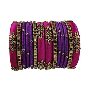 Yaalz Silk Thread Heavy Kundan Worked Traditional Fancy Designer Elegant Festival Wear Bridal Bangle Set/Wedding Chuda In Pink & Purple Colors