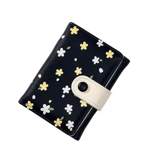 SYGA Cute Wallet for Girls,Women's with Flower Design Drawstring Buckle Closure, Fashionable Small Coin/Cash Purse(Black)