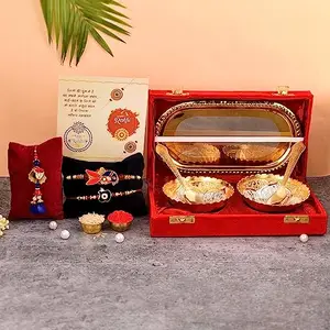 Yalambar Rakhi & Gift Set for Brother Gift Combo - Rakhi with Brass Bowl with Velvet Box (Rakhi Gift) (Mulit-Colour-1) (Bowls-1)