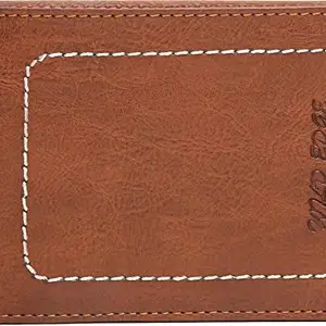 WILD EDGE Genuine Leather Men Tan Casual Solid Design with Stitch Detailing Bi-fold Wallet for Men (Pack of 1)
