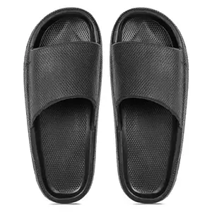 Kraasa Cloud Slides for Men | Pillow Slippers Non-Slip Shower Slides | Cushioned Thick Sole Sandals | Indoor and Outdoor Slides Black UK 7