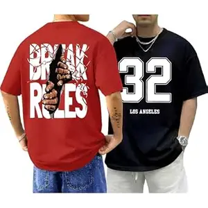 ENCIGER Men's Oversized Cotton T-Shirt Pack | Drop Shoulder Graphic Printed Casual Streetwear Combo | Baggy Hip-Hop Tshirts