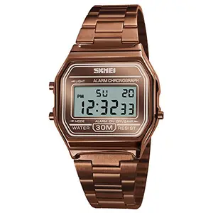 SKMEI Men's Digital Gold Stainless Steel Watch Backlit Multifunction Stopwatch Waterproof Sport Watches - 1123