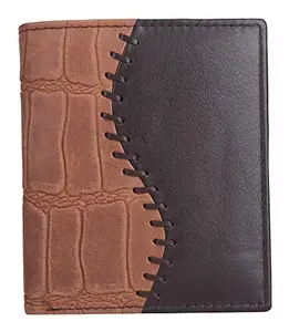 BLU WHALE Genuine Leather Beige & Black Men's Bi-Fold Wallet
