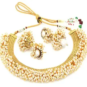 YouBella Exclusive Jewellery Gold Plated Pearl Studded Traditional Temple Necklace Set/Jewellery Set with Earrings for Girls and Women