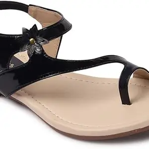 Picktoes PT-411 Women's Black Synthetic Leather Casual Flat Sandal