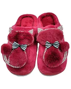 Pampy Angel W20 W NagCat Women's Winter Slippers Flip Flops Slides Warm Fur Homewear Soft Cute Trendy Maroon,36 (Euro)