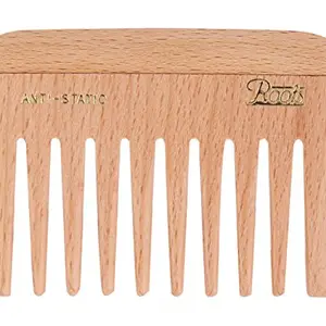 Roots Wooden Wide Teeth Travel Comb for Wavy/Curly Hair - Pack of 2