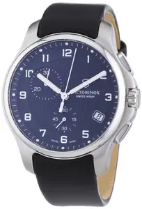 Victorinox Leather Officer's Analog Black Dial Men Watch-241552.1, Black Band