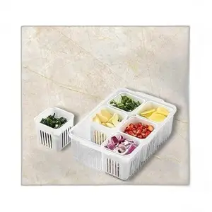 Fridge Storage Organizer Box Set for Vegetable | Drain Cup 6 in 1 Grid Removable Fridge Storage Boxes for Chopped Vegetables |Design - 505 Refrigerator Organizers