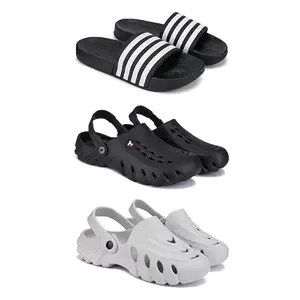 Lightweight,Classic SliderSandals with Clogs for Men-Combo(3)-3024-3144-3135-7 Grey-5269
