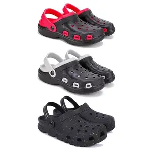DRACKFOOT-Lightweight Classic Clogs || Sandals with Slider Adjustable Back Strap for Men-Combo(SP)-3017-3018-3058-8 Black