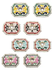 OOMPHelicious Jewellery Combo of 4 Meenakari Enamel Stud Earrings -Green, Pink, Yellow & Ferozi - Rectangle Indo-Western Design for Women & Girls Stylish Latest (EHC222-W222-Y222-B222_CC1)