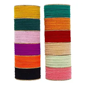 Young Forever-VELVET BANGLE COMBO STIMULATED WITH GOLDEN BANGLES,PACK OF 158, 12 COLORS (12 EACH IN QUANTITY) SAME AS PICURE,USEFUL FOR ANY OCCASION (VLT-STN158, 2.6)