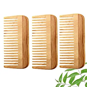 DAUMI Ayurvedic Neem Wood Anti Dandruff Hair Comb Combo | Hair Growth, Hairfall, Dandruff Control | Hair Straightening, Frizz Control | Comb for Men, Women