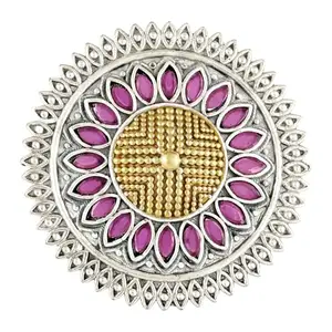 Peora Oxidized Silver Faux Ruby Studded Ethnic Adjustable Statement Ring Jewellery for Women & Girls
