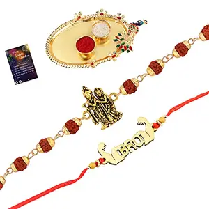 Rakhi Rudraksh Rakhi,With Stylish" BRO" With Roli Chawal And Greeting Card 1 Kankawati Pooja Thali -876