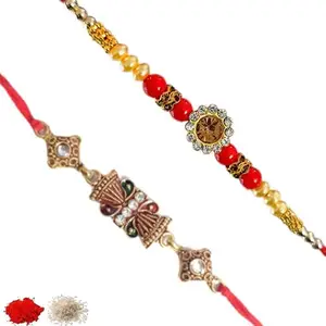 Rakhiya.com Designer Rakhi set of two, Multicolour rakhi, combo of two (set of 2), With Roli Chawal Packet 0581