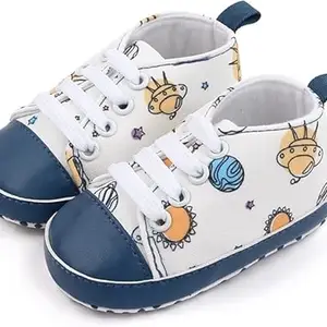 Baby Booties with Socks - Soft Organic Cotton Infant Shoes with Anti-Skid Soles - Stretchy, Comfortable Newborn Crib Shoes for Boys and Girls (3-6 Months) Blue