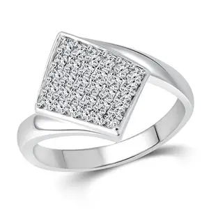 Vighnaharta valentine day gift valentineday gift for her gift for him gift for women gift for men Square Shine (CZ) Rhodium Plated Ring - 1067FRR Size 16 [VFJ1067FRR16]