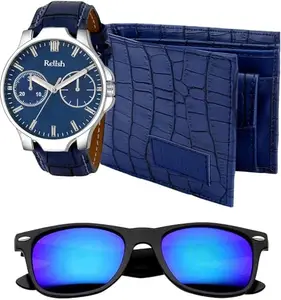 Watch, Sunglass & Wallet Combo (Blue) | Casual Watch Gift Set for Men | Thoughtful Gift for Him | Ideal for Festive & Personal Occasions