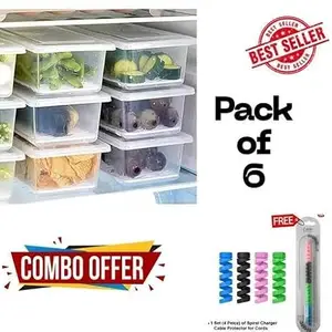 (6pcs) 1500ml Fridge Storage Boxes Fridge Organizer with Removable Drain Plate and Lid Stackable Fridge Storage Containers Plastic Freezer Storage Containers for Fish, Meat, Vegetables, Frui