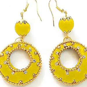 thread trends Yellow Color Silk Thread Chandbali fancy earrings