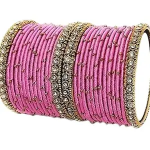 pratthipati's Silk Thread Ladies Trendy Designer Bangles Metal Bangle Traditional Bridal Jwellery Set (Baby pink) (Pack of 28) (Size-2/6)