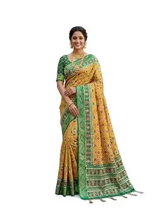 Rekha Maniyar Women's Patola Kanjivaram Silk Aari Work Embellished Sari With Tassels and Blouse Piece