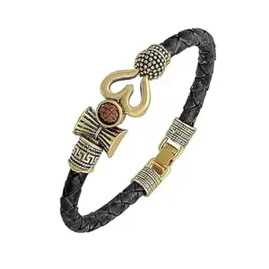 Soni Jewellery Soni Jewellery Trishul Damru OM Rudraksha Beads Gold Plated Mahakal Shiva Genuine Leather Brown Dyed Rope Wrist Band/Belt Bracelet for Men/Women